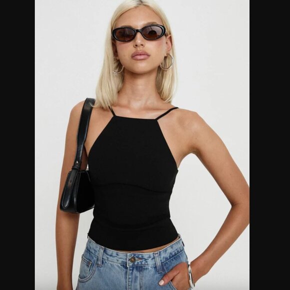 Princess Polly Arianwen Black Cropped Tank Top 6 - Picture 1 of 9